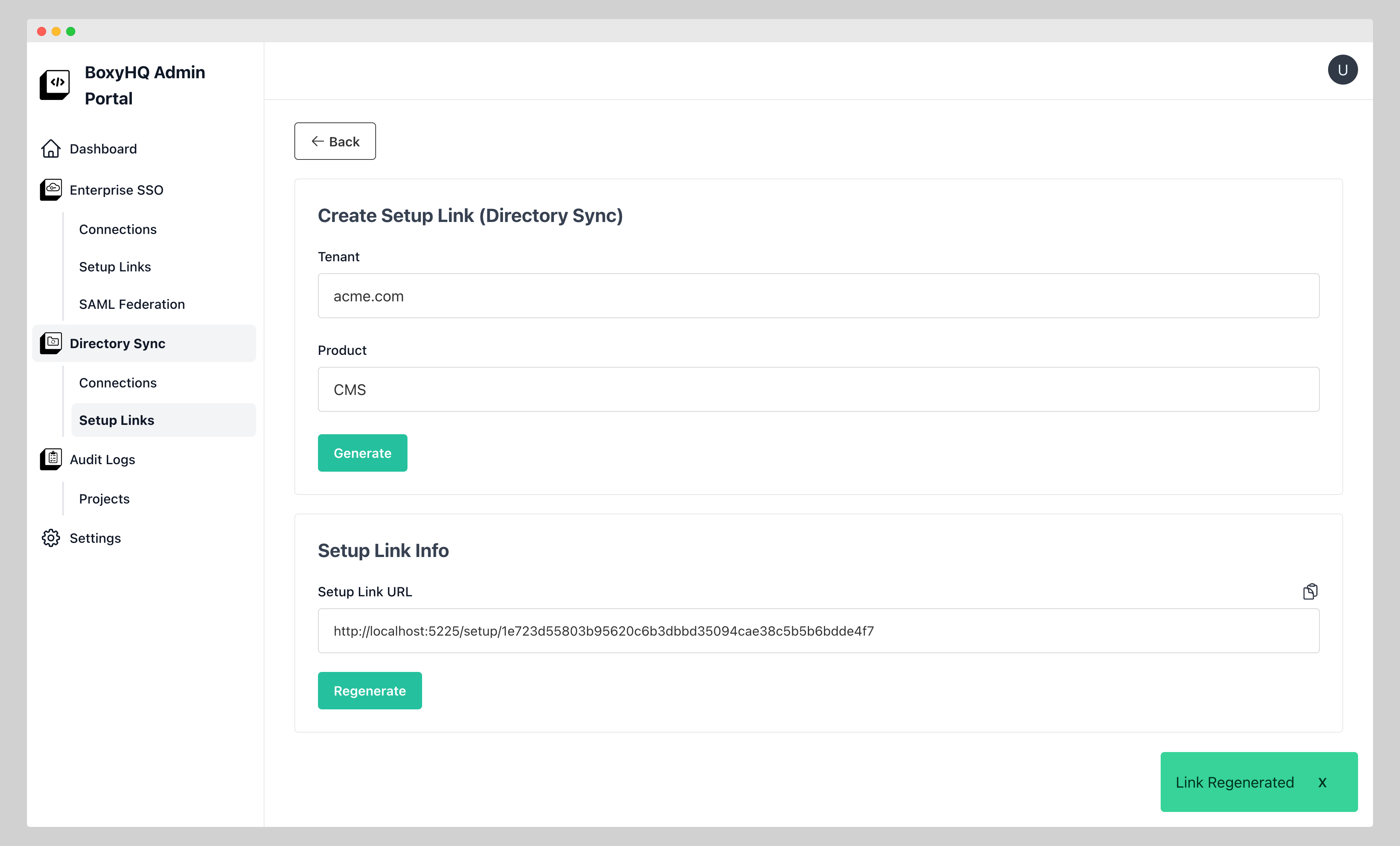 setup link regenerated
